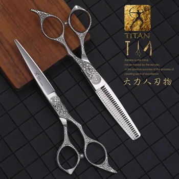 טיטאן יפנית 440 פלדה 6 אינץ ' מקצועי Hairdress מספריים על הספר, חיתוך, עיצוב שיער ножницы парикмахерские