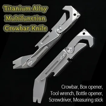 טיטניום AlloyMultifunctional חיצונית כלי הסכין פותחן בקבוקים מברג, כלי מפתח ברגים מוט מדידה שליט EDC הגנה עצמית