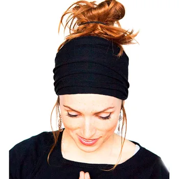 יוגה Headbands נשים ספורט כותנה אלסטי הראש תחבושת אופנוען רחב ראש למתוח סרט טורבן משחק כושר הגומייה לשיער להקות