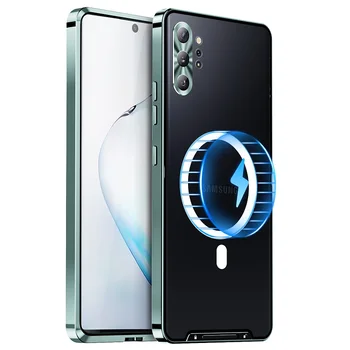 יוקרה Metal Case עבור Samsung Galaxy הערה 10 פלוס 20 אולטרה מגנטית אולטרה הין Shockproof טעינה אלחוטית כיסוי Case תיק Coque