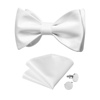 יוקרה משי לבן מוצק עצמית עניבה העניבה של האופנה הגברים עניבת הפרפר כיס מרובע חפתים להגדיר עבור העסק מסיבת החולצה אביזר מתנה
