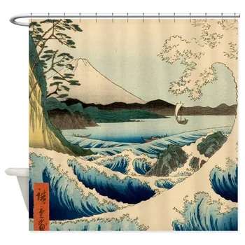 יפנית קרמיקה מלאכת יד עמיד למים בד פוליאסטר עמיד למים בד פוליאסטר וילון אמבטיה 180 x 200 עם 12 ווים