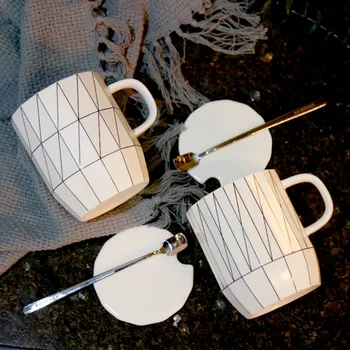 יצירתי גיאומטריה קרמיקה כוס מיץ פירות ומשקאות קפה למשרד הביתי בטמפרטורה גבוהה חלב כוס תה מתנה ליום האהבה