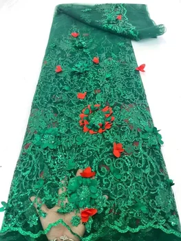 ירוק 5 מטר רקום אפריקה תחרה בד 2023 איכות גבוהה תחרה הניגרי 3D פרחים תחרה בד טול חתונה תחרה צרפתי