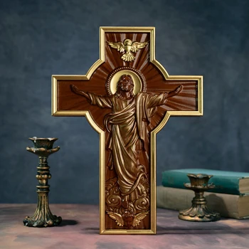 ישו צלב עץ קיר בעיצוב הבית הכנסייה הקתולית צלב מעץ מלא גילוף כריסטיאן קיר צלב דתי מתנת חג הפסחא