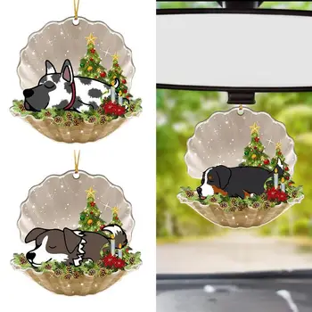 ישנה כלב עץ חג המולד תליון משקל הרכב תליון הפנים מראות אחוריות קישוט חמוד חג המולד תליון כדור