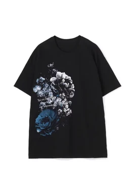 כהה בסגנון פרח שרוול קצר חולצה יוז ' י ימאמוטו חולצות לכל היותר S'YTE חופשי o-צוואר oversize tees תחת החולצה.