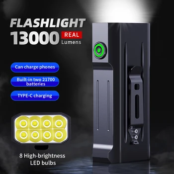 כוח 8Pcs וויק פנס 13000 lumens 100W חזק USB-C נטענת לפיד סוללה מובנית פנס עבור קמפינג