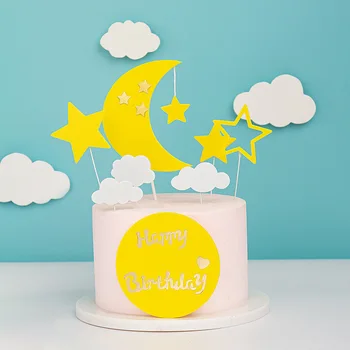 כוכבים וירח טופר יצירתי העוגה להכניס כרטיס דגלים עבור להולדת התינוק יום הולדת יום נישואין מסיבת חתונה קישוט העוגה