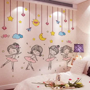 כוכבים, עננים, שטיחי קיר מדבקות DIY רקדנית בלט מדבקות קיר לילדים חדר שינה לתינוק חדר ילדים חדר ילדים קישוט הבית