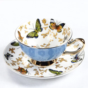 כוסות קפה פורצלן באיכות גבוהה פרפר פרח תה & Saucer להגדיר הבריטי תה של אחר הצהריים זמן קרמיקה כוס Drinkware