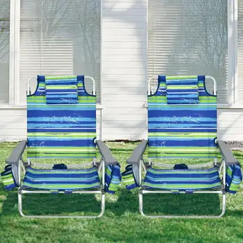 כחול 4PCS קיפול תרמיל החוף כיסא שכיבה כיסא קמפינג w/ שקית אחסון