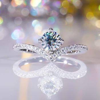 כסף סטרלינג 925 1 Ct בצורת V שש-הצבת כל-התאמה טוויסט היד מצופה טבעת הנישואין עבור חברה מתנת אירוסין תכשיטים יפים