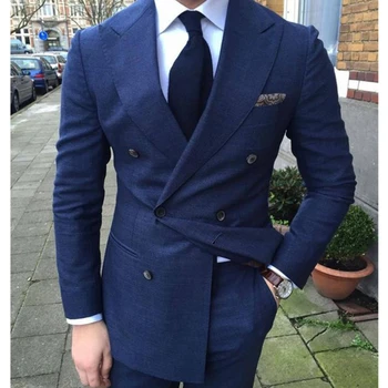 כפול השד חליפות עסקים לגברים שיא דש Slim Fit רשמית ' קט עם מכנסיים 2 יצירה בסגנון איטלקי אופנה חתונה טוקסידו