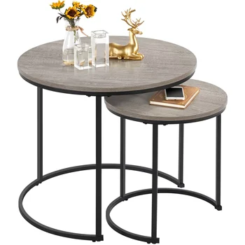 כפרי קינון שולחן קפה עם סט עגול מעץ שולחן, אפור, רהיטים,הרהיטים בסלון,פשוטה ומודרנית שולחן קפה