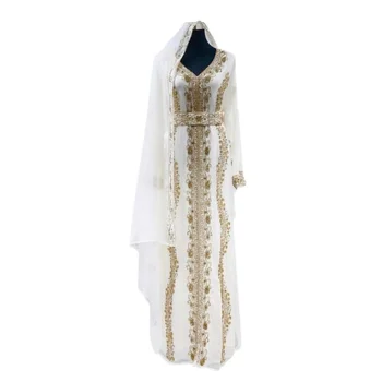 לבן חדש Kaftans Farasha Abaya השמלה דובאי, מרוקו מאוד מפואר שמלה ארוכה אירופאי ואמריקאי מגמת אופנה
