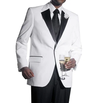 לבן חתונה רשמית טוקסידו עבור החתן 2 חתיכת חליפות גברים עם מכנסיים שחורים מחורצים דש מותאם אישית בנאדם אופנה להגדיר השושבינים ' קט