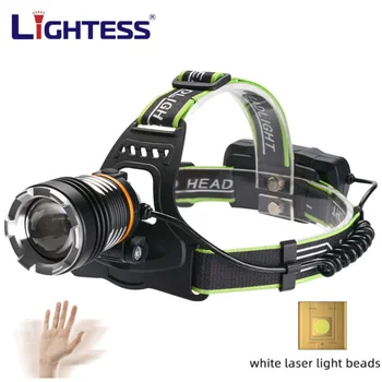 לבן לייזר LED קדמי זום עם חיישן תנועה נטענת USB עבור קמפינג דיג אופניים הראש אור הפנס עמיד למים