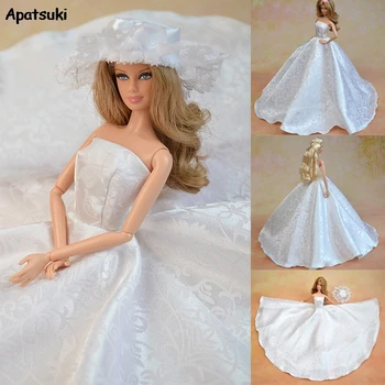 לבן מחוץ כתף שמלת החתונה בובת בגדים עבור ברבי הבובה חליפות ערב, שמלות צד על 1/6 BJD בובות צעצועים לילדים