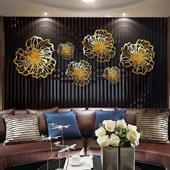 מודרני ברזל יצוק זהב פרח קיר לקיר אביזרים מלון קלאב תלייה על קיר אמנות קישוט הבית-סלון 3D מדבקת קיר