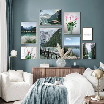 מודרניים נוף טבעי, נוף אמנות בד סקנדינביה פרח הר האגם תמונות הביתה השינה קישוט קיר פוסטרים