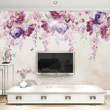 מותאם אישית 3D ציורי קיר יוקרה טפט מודרני סגול פרחים פרחים התמונה בסלון המסמכים דה Parede עיצוב הבית פרסקו Tapety