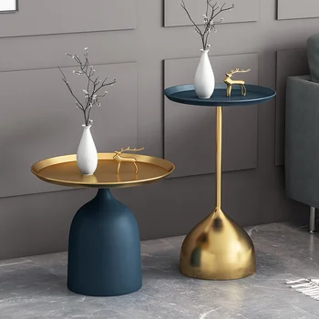 מותאם אישית נורדי השיש קטן שולחן צד מודרני בסלון ספה פינת פשוט יצירתי ברזל הזהב שולחן קפה קטן WF