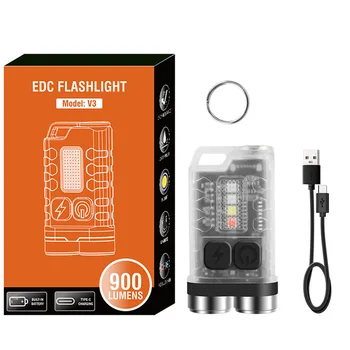 מיני EDC מגנט מחזיק מפתחות פנס אור 900LM אלקטרוני לפיד Type-C נטענת קטן נייד בכיס פלאש LED אור