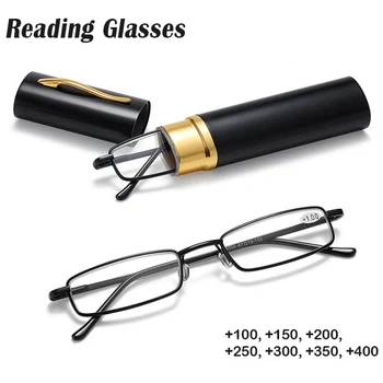 מיני נייד אולטרה-דק משקפי קריאה מסגרת מתכת אלגנטי עט תיבת גברים נשים משקפי קריאה עם תיבת זוקן ראייה משקפיים