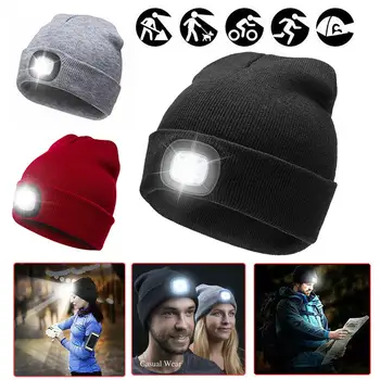 מכירות חמות!!! יוניסקס חם אור LED מופעל באמצעות סוללה ביני כובע כובע לחיצוני ציד קמפינג צמר צמר כובע עם פנס כיס