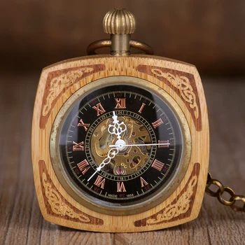 מכני תנועה שעון הכיס אופנה כיכר חיוג רומי מספרי תצוגת הזהב Fob שעונים עם שרשרת סיטונאית
