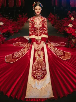מסורתי קלאסי פיניקס רקמה הכלה Cheongsam נישואין החליפה הסינית כמה נשים גברים שמלת החתונה צ ' יפאו Vestidos
