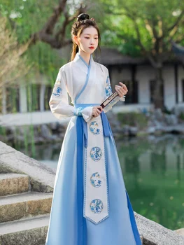 מקורי Hanfu, בסגנון סיני, חוצה את הקולר, אורך מותן, חצאית, אומנויות לחימה נשית שיה, אורח בסגנון עתיק clothin
