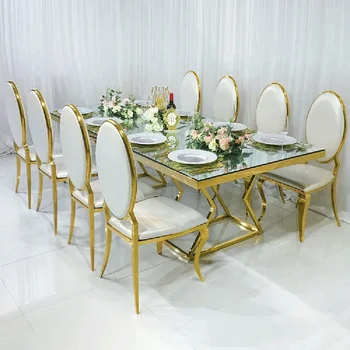 מראה זכוכית עליון פשוט עיצוב בסיס החתונה שולחן אוכל עתיק עבור מלון