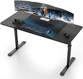 משחקי השולחן 60 אינץ ' גדול ידנית גובה מתכוונן שחור משחקי שולחן מחשב, משרד הפנים עומד שולחן ארוך מחשב חסון E