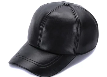 מתכוונן מגמה של גברים סתיו חורף פנאי עור כבש, כובעי בייסבול אמיתי עור הכובע פשוט צבע אחיד Snapback כובע