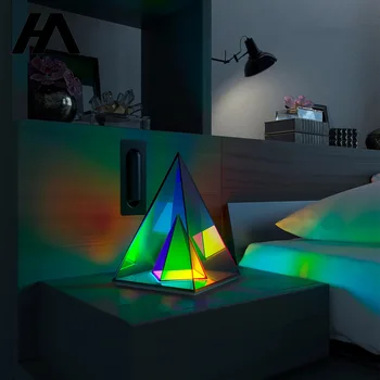 מתנת יום הולדת LED הפירמידה עיצוב חדר השינה מנורת לילה USB צבע עמעום אווירה מנורות הביתה קישוט חדר השינה מנורה דקורטיבית