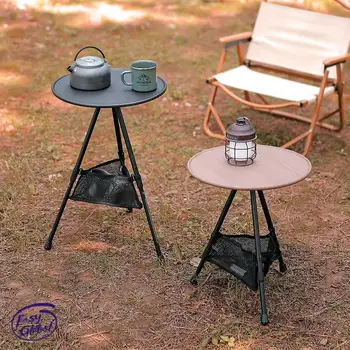 מתקפל לקמפינג שולחן טלסקופי שולחן עגול חיצוני בעל שלוש רגליים האוכל נייד סגסוגת אלומיניום קפה טיול פיקניק Liftable