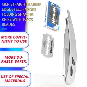 נירוסטה ישר ישר קצה גילוח pro גברים מתקפלת סכין גילוח ידני זקן מכונת גילוח הספר שייבר כלי