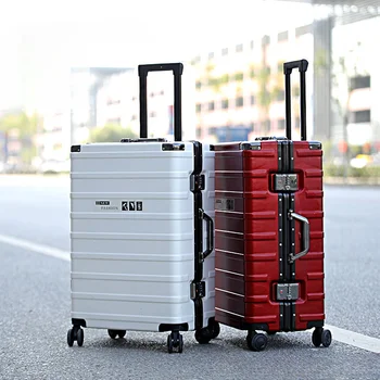 נסיעות מזוודה על גלגלים אוניברסלי מסגרת אלומיניום מזוודות טרולי נסיעות המזוודה אישה מנעול קל משקל המטען