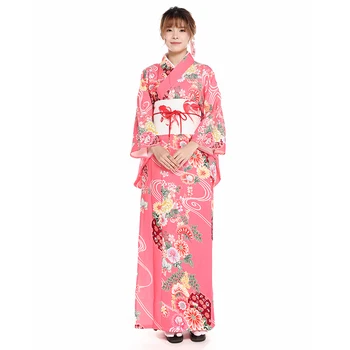 נשים יפניות של יוקטה מסורתית קימונו אדום דובדבן גרסה משופרת מסורתי החיצון ללבוש נגד קמטים חינם גיהוץ