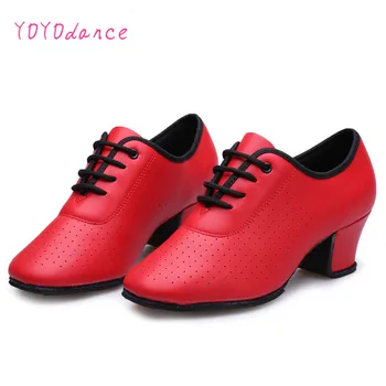 נשים נעלי ריקוד סלוניים של המורה נעל מעור 5cm אמצע העקב בנות, טנגו, לטינית אדום שחור