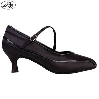 סגנון חדש נשים סטנדרטי נעלי ריקוד BD1303 סאטן שחור ליידי ריקודים סלוניים נעלי עור רך Outsole מודרני פטנט