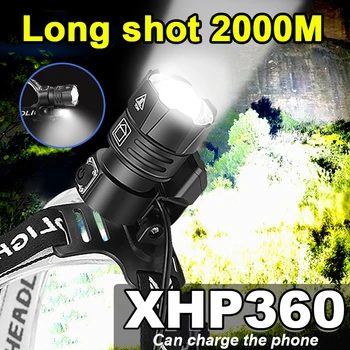 סופר XHP360 חזק פנס 8000LM גבוה כוח LED פנס ראש פנס 18650 XHP90 מחנאות, דיג מנורה פנס