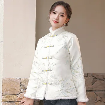 סיני חדש בסגנון וינטאג', הרפובליקה העממית של סין סגנון רקמה לעמוד צווארון כפתור מעיל קצר טאנג סאטן מסורתי טאנג חליפה