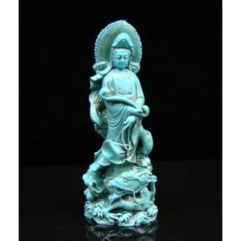 סיני טורקיז יד מגולף פסל Guanyin הדרקון Ruiyi מעולה