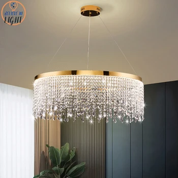 סלון יוקרתי נברשת נורדי קריסטל תלויה מנורת זהב עיצוב הבית LED עבור הסלון לחדר האוכל תליון תאורה