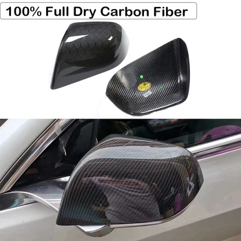 עבור טסלה מודל 3 / דגם Y 2020 2021-2023 100% אמיתי יבש סיבי פחמן המכונית המראה בצד הכיסוי החיצוני במראה האחורית כמוסות מכסה