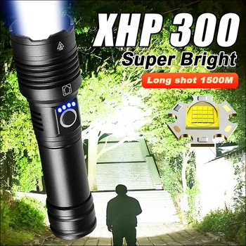 עוצמה 16 ליבות XHP300 פנסי LED מתח גבוה נטענת USB לפיד סופר מבריק זום סוללה פנסים קמפינג מנורות יד