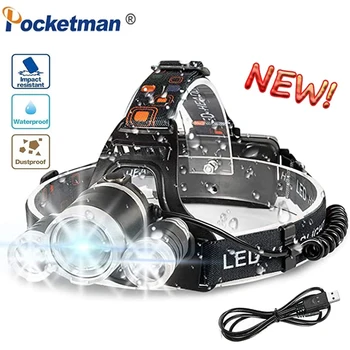 עוצמה 3LED T6 LED פנס DC נטענת מנורה עמיד למים פנס לקמפינג וטיולים חירום דיג